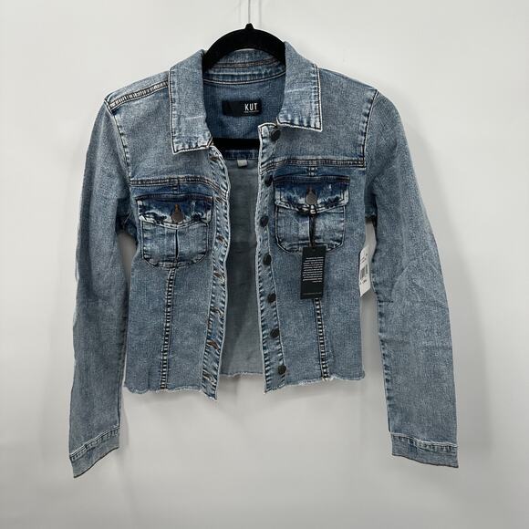 KUT FROM THE KLOTH NWT Kara Denim Jean Jacket in Medium Standard Wash// XS - Picture 4 of 13